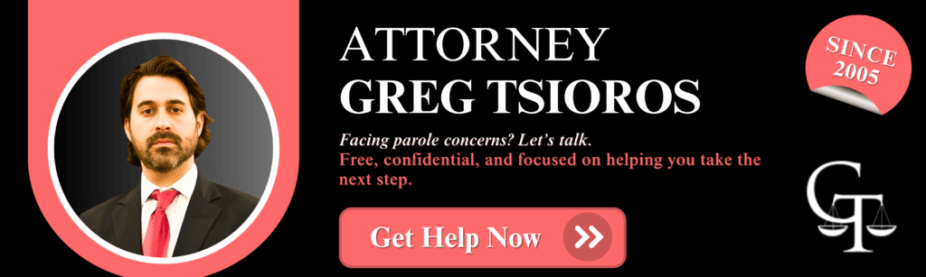 CTA banner for parole attorney Greg Tsioros offering free, confidential consultations in Texas