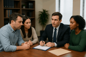 Family meeting with a Houston parole attorney to prepare for a Texas parole review