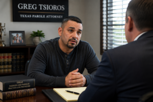 Inmate meeting with a Texas parole attorney to discuss a parole denial and upcoming parole review